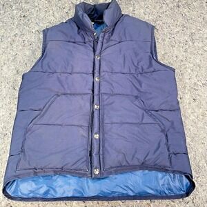 Vintage Columbia Sportswear Puffer Vest Men‎ Medium Down Snap Navy 80s Ski